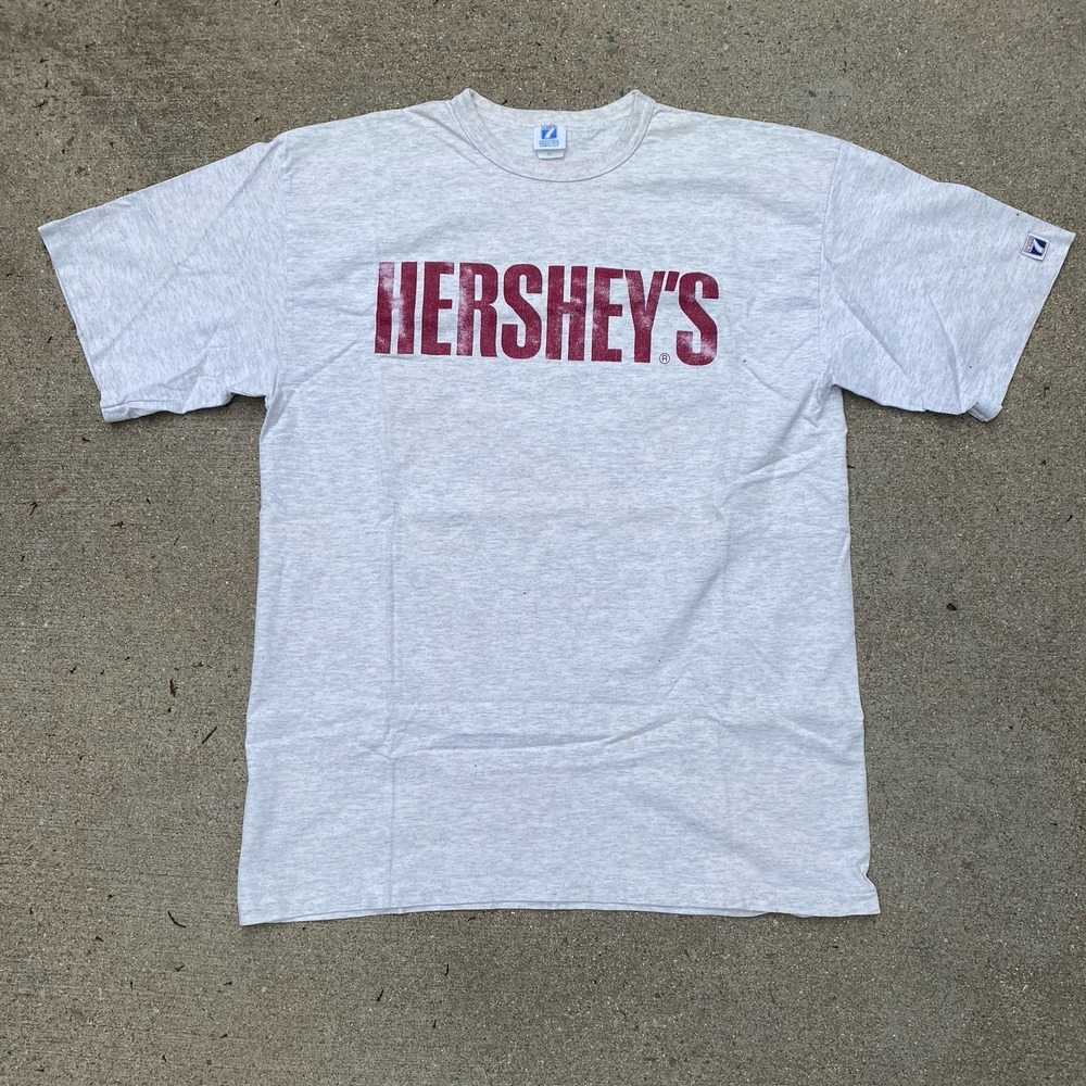 Vintage Hershey's Tee Shirt  Chocolate Logo 7 Gray Made in USA XL Distressed 80s